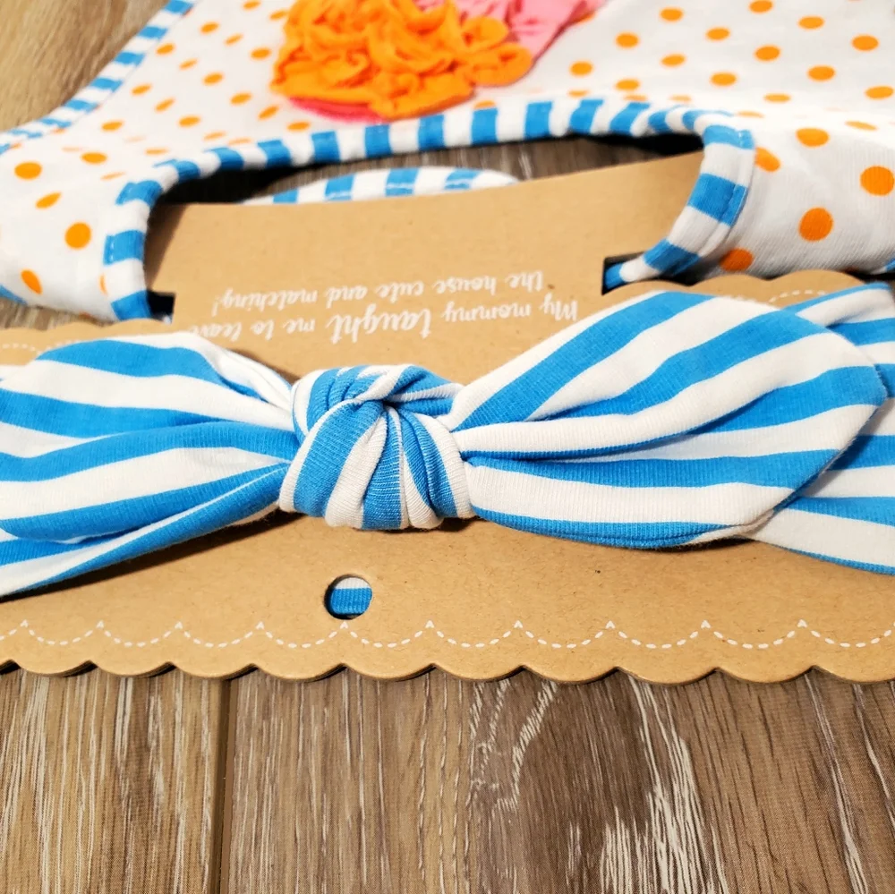 Ice Cream Design Bib and Headband Set - Blue and Orange